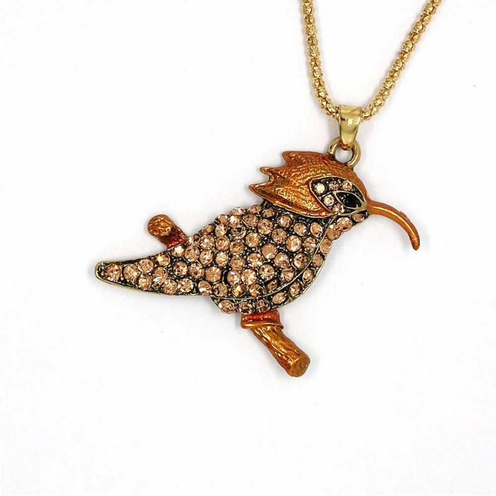 New‎ Woodpecker Bird Champagne Crystal Necklace